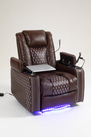 English Elm Power Zero Gravity Recliner with USB Cup Holders, LED Reading Light, Leather match, Infinite Recline Brown W547P164339