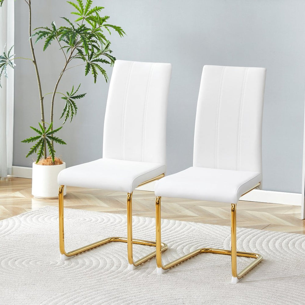 English Elm A Set of 2 Glam Faux Alligator Pvc Barstools with Crystal Buckle Detail Gold,White W1512P491836
