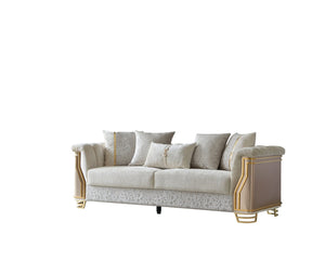 English Elm Chateau Three Piece Living Room Sofa Set Cream Upholstery Gold Steel Legs Glam B009S02179