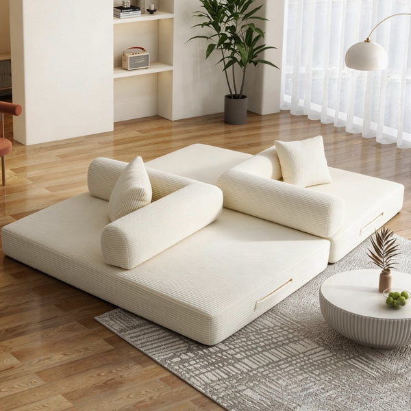 English Elm 78 Inch Corduroy Convertible Sofa Sleeper Futon with Foldable Armrests for Studio Rooms Beige W5385P455031
