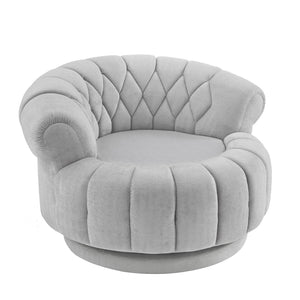 English Elm Swivel Barrel Accent Chair Chenille Tufted Round Club Seat for Living Room Lounge Grey N719S002280E