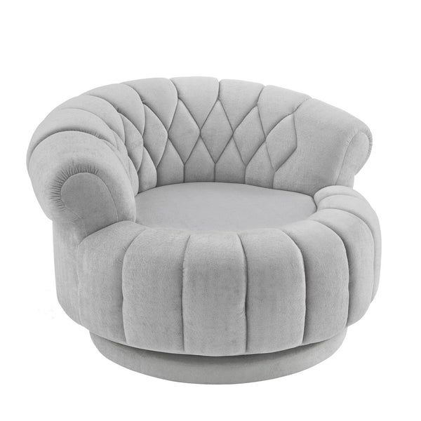 English Elm Swivel Barrel Accent Chair Chenille Tufted Round Club Seat for Living Room Lounge Grey N719S002280E