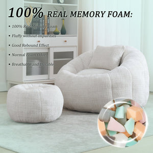English Elm UNITED Cloud-Luxe Chenille Memory Foam Bean Bag Chair with Ottoman and Pillow for Ultimate Comfort Beige W1568P361685
