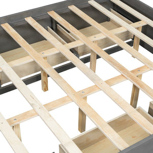 English Elm Queen Platform Bed with Four Storage Drawers Footboard Cubby Modern Low Profile Frame Gray LP000138AAE