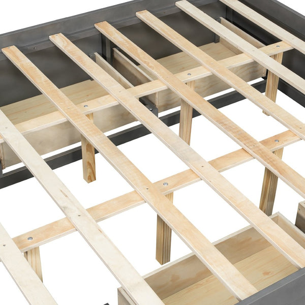 English Elm Queen Platform Bed with Four Storage Drawers Footboard Cubby Modern Low Profile Frame Gray LP000138AAE