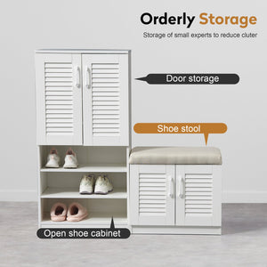 English Elm Multi Functional Shoe Storage Cabinet with Bench and Cushion, 7+3 Adjustable Panels, Ventilated Design for Entryway Ancient White 51.97 L x 17.32 W x 10.24 H W2948P245229