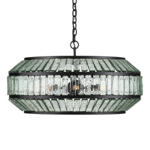 Centurion Chandelier - Elegant Recycled Glass & Wrought Iron Design, Modern Farmhouse Style Fixture