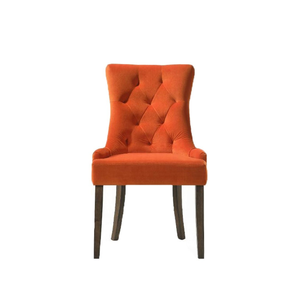 English Elm Set Of 2 Velvet Upholstered Dining Chairs In Orange With Weathered Oak Legs For Stylish Comfort B016P315252-GIGA