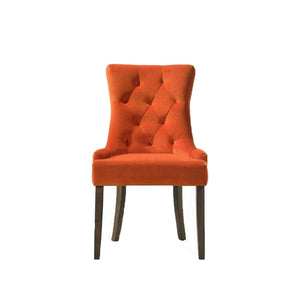 English Elm Set Of 2 Velvet Upholstered Dining Chairs In Orange With Weathered Oak Legs For Stylish Comfort B016P315252-GIGA