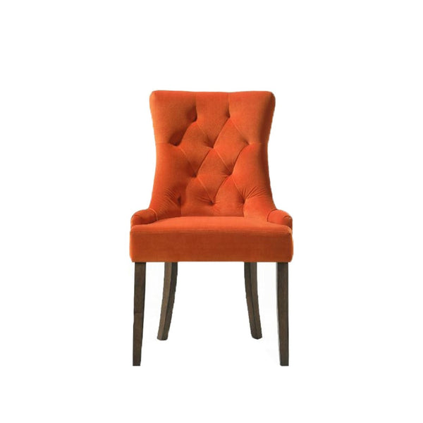 English Elm Set Of 2 Velvet Upholstered Dining Chairs In Orange With Weathered Oak Legs For Stylish Comfort B016P315252-GIGA
