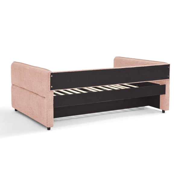English Elm Full Size Boucle Daybed with Pop up Trundle Tufted Upholstered Sofa Sleeping Pink W1413S00175