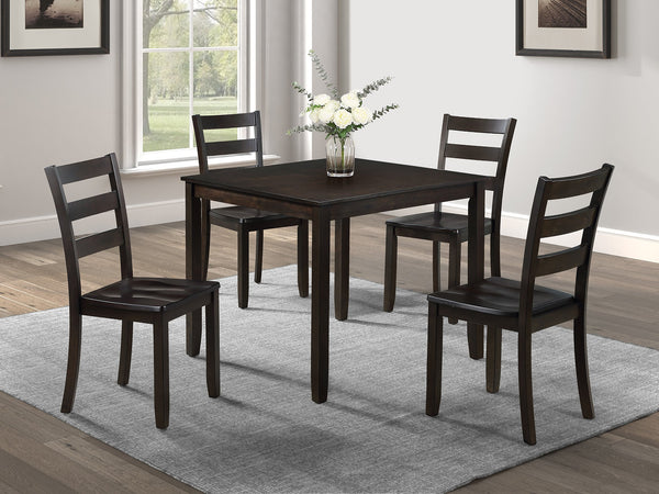 English Elm 5pc Rich Dark Wood Finish Square Dining Set with Ladder-Back Chairs, Compact 36" Table for Nooks B011P375960