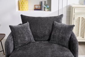 English Elm 360° 360 Swivel Oversized Chenille Armchair with Pocket Spring Seat and Three Throw Pillows Dark Gray W1361S00072
