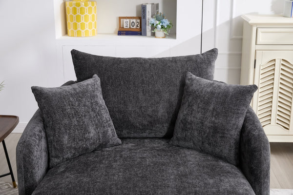 English Elm 360° 360 Swivel Oversized Chenille Armchair with Pocket Spring Seat and Three Throw Pillows Dark Gray W1361S00072