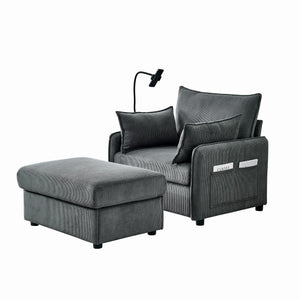 English Elm 55" Oversized Chaise Lounge Chair With Ottoman & Storage: Stylish Comfort For Small Spaces, Grey W3373P330165