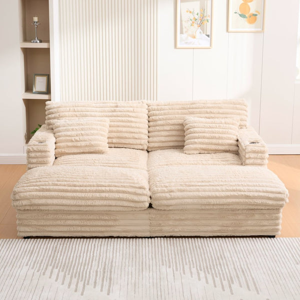 English Elm Oversized Double Chaise Lounge Sofa Bed - Plush Cloud Couch With Usb Ports & Cup Holders In Champagne N719S002110D-GIGA