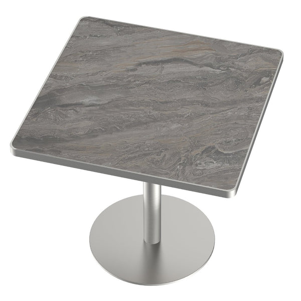 English Elm Square Bistro Pedestal Dining Table Faux Marble Top Gold Metal Base for Small Spaces W3316P421501