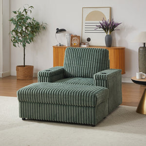 English Elm 42.5-inch corduroy single recliner with cup holder, storage ottoman, plush back pillow for lounging Green W834P375120