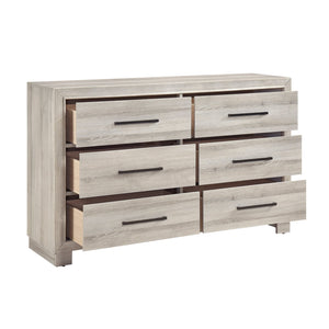 English Elm Modern Six-Drawer Dresser with Antique Brass Pulls, Fully Assembled Contemporary Wood Blend Storage, Smooth-Glide Drawers for Durable Everyday Use Gray 62.5 L x 20 W x 42 H B011P389526