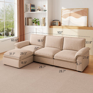 English Elm Cloud Sectional Sofa with Movable Chaise Soft Chenille Upholstery for Modern Living Rooms Coffee W1359S00064