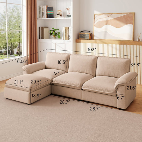 English Elm Cloud Sectional Sofa with Movable Chaise Soft Chenille Upholstery for Modern Living Rooms Coffee W1359S00064