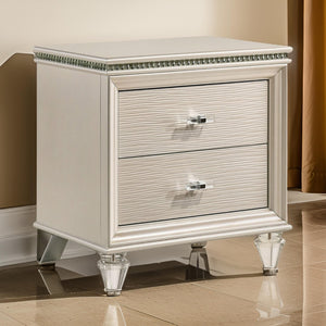 English Elm Nightstand Pearl White Lacquer with Textured Drawers and Clear Acrylic Legs Glam Bedroom B056P416808