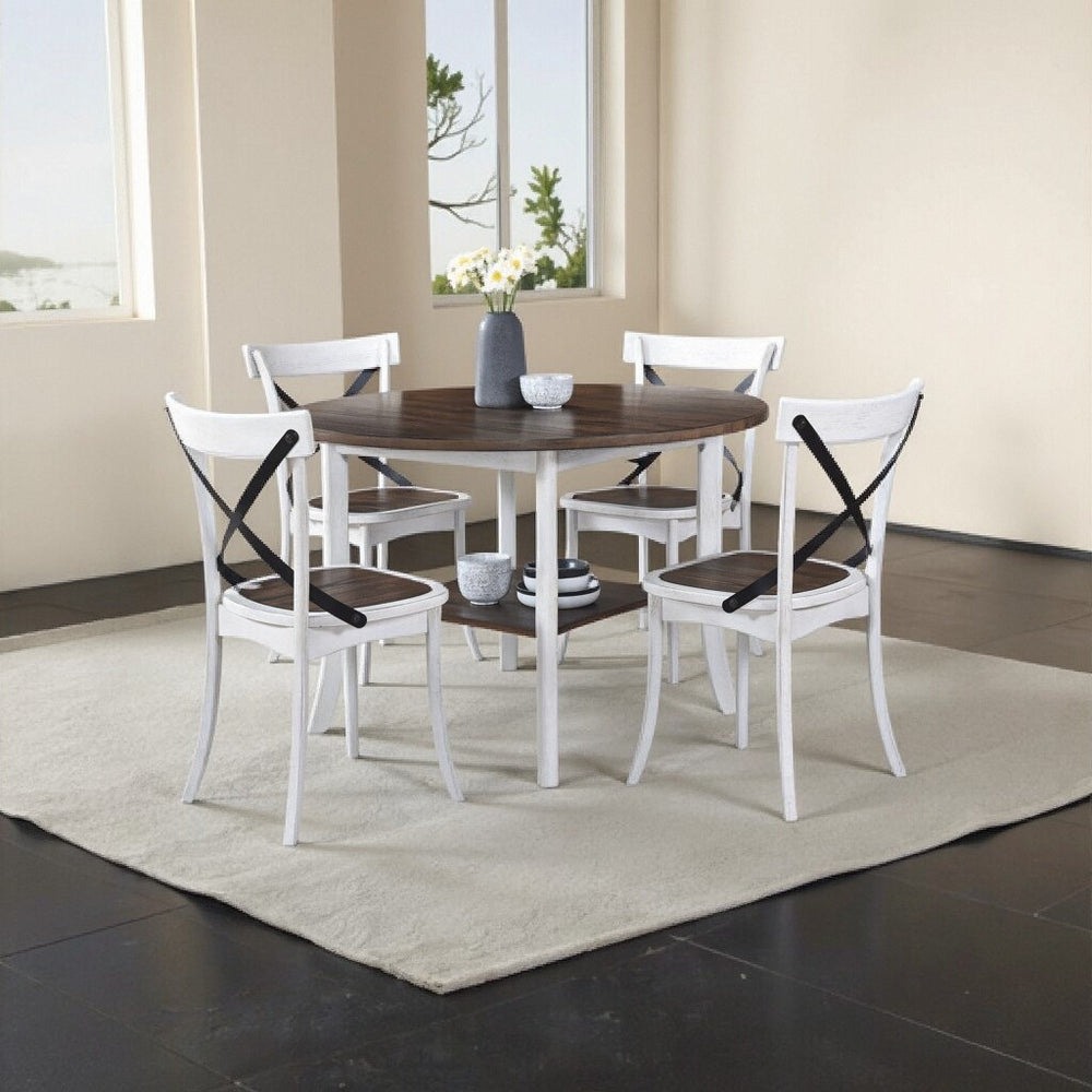 English Elm 45.7" Round Dining Table with Lower Shelf, Modern Farmhouse Charm, Rustic Dark Top, Sturdy Design W2537P211104