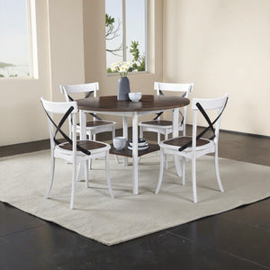 English Elm 45.7" Round Dining Table with Lower Shelf, Modern Farmhouse Charm, Rustic Dark Top, Sturdy Design W2537P211104