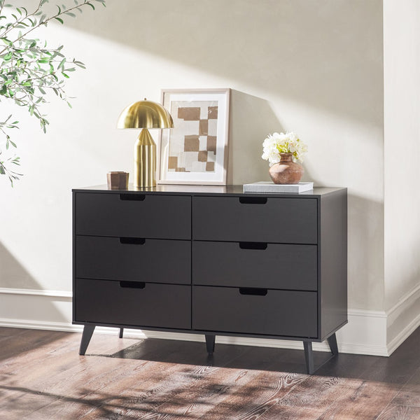 English Elm Walker Edison - Mid-Century Hans 6-Drawer Dresser with Durable MDF, UV Foil Finish, Warp-Resistant, Smooth Slides Black 56.5 L x 20 W x 8 H B185P169060