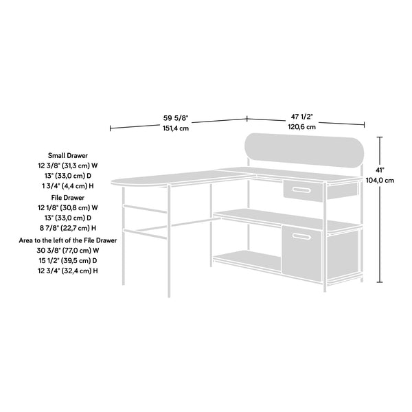 English Elm L-Shaped Desk In Warm Brown Finish - Versatile, Stylish Workspace With Smart Storage & Cable Management B356P367806