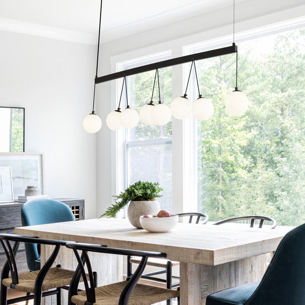 English Elm Broghan Modern 8-Light Globe Chandelier Matte Black with Frosted Glass Shades, Dimmable Smart Tunable White T3177P284032