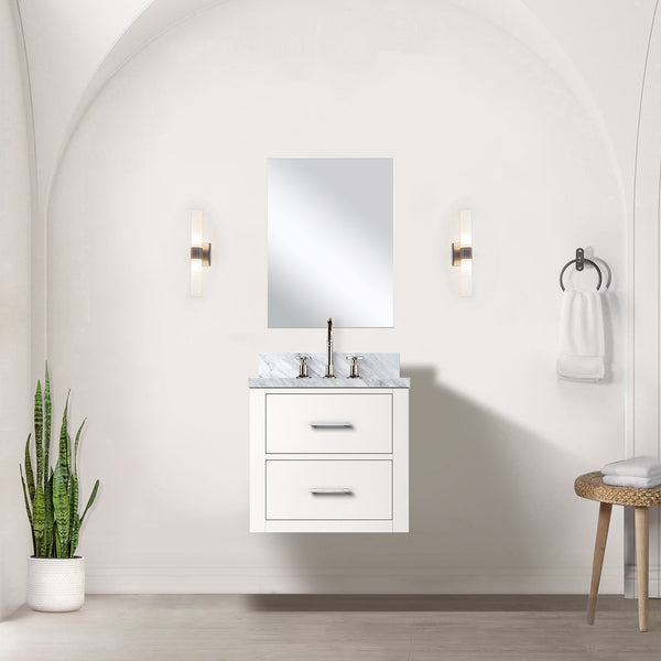 English Elm White Midcentury Wallhung Vanity 20" W x 18" D - Single Sink, Soft-Close Drawer, Fully Assembled B2731P257895