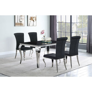 English Elm Belt Glam Chrome 5-Piece Dining Set with Black Tufted Upholstery, Cabriole Legs & Rectangular Table B062S01019