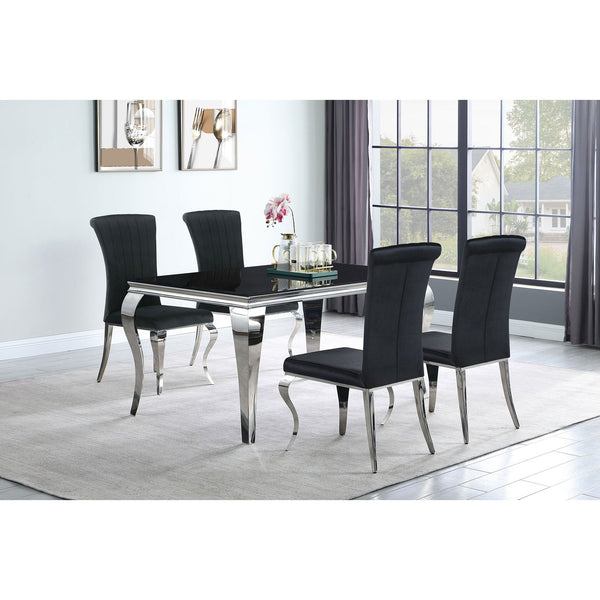English Elm Belt Glam Chrome 5-Piece Dining Set with Black Tufted Upholstery, Cabriole Legs & Rectangular Table B062S01019