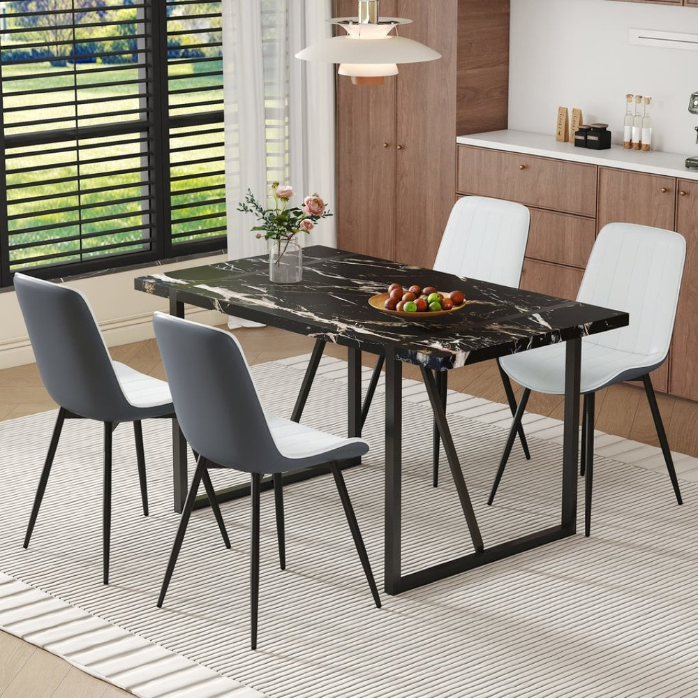 English Elm Table Modern Black Marble Mdf Dining Set With 4 Comfortable Pu Chairs - Stylish, Durable & Easy Care W1151S03404-GIGA
