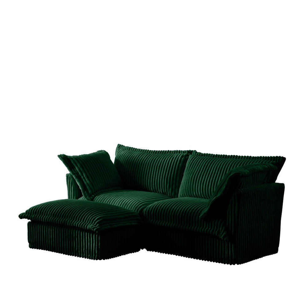 English Elm Slipcovered L-Shaped Sectional Sofa With Removable Covers, Deep Seats & Convertible Ottoman, Green Corduroy W3041S00080-GIGA