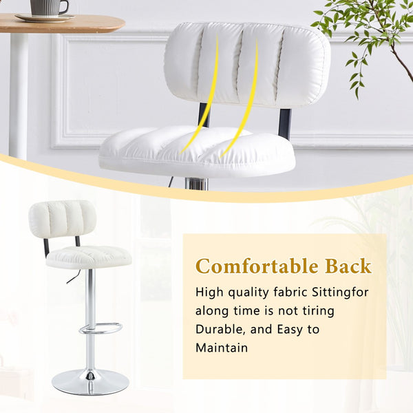 English Elm Set of 2 Adjustable Pu Leather Barstools with Chrome Base for Kitchen or Home Bar White+Silver W3875P378574