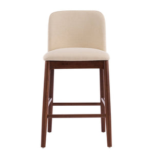 English Elm Lois Rubberwood Counter Stools Set of 2 Beige Upholstered Seats Walnut Frame N775P369557D