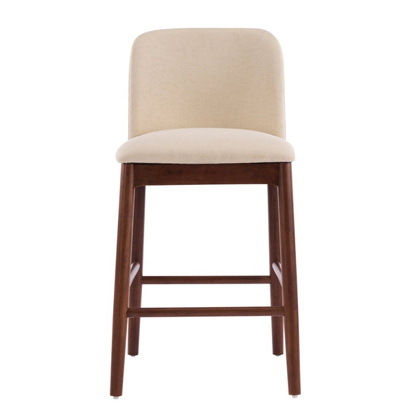 English Elm Lois Rubberwood Counter Stools Set of 2 Beige Upholstered Seats Walnut Frame N775P369557D