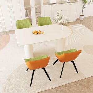 English Elm 63" Cream Mdf Dining Table Set with Carved Wave Legs and Beige Pu Upholstered Chairs White+Green W2189S00851