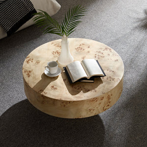 English Elm 31.49''Mid Century Modern Round Burl Coffee Table with Sturdy Pedestal, Compact 31.49" Table for Apartments W876P279838