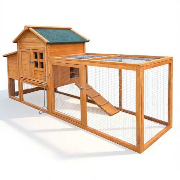 English Elm 80" Fir Wood Chicken Coop Raised Nesting Box Weatherproof Run for Backyard Flocks W3166P430610