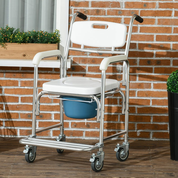 English Elm Homcom 3in1 Aluminum Commode Shower Wheelchair Padded Seat Waterproof Rolling Chair W2225P175515