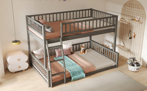English Elm Full Xl Over Queen Bunk Bed Pine Frame with Guardrails Ladder and Slat Support Gray GX000450AAE
