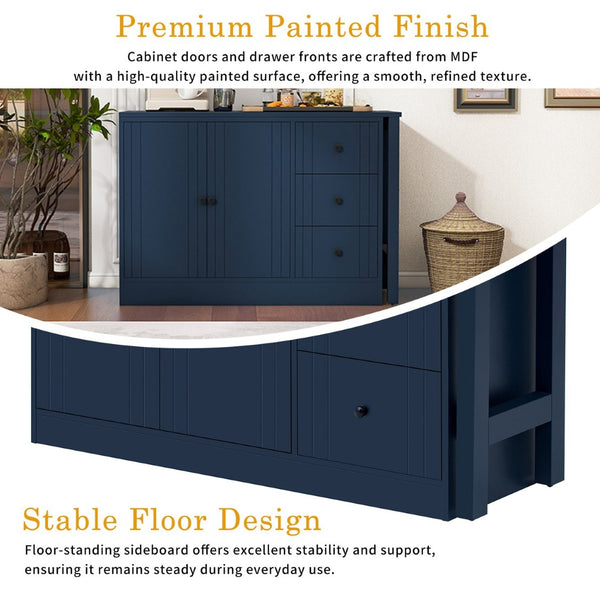 English Elm U_style Extendable Wooden Sideboard with 3 Drawers and 2 Doors for Entryway Living Room N711P334768V