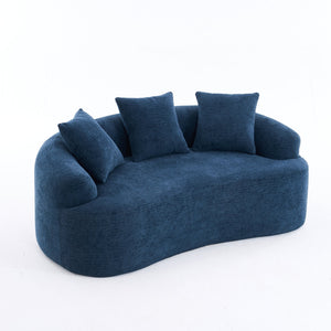 English Elm LY-025S Curved Loveseat Compact 65" Space-Saving Chenille Upholstery, 30D Foam+Spring Comfort Blue W2231P261298