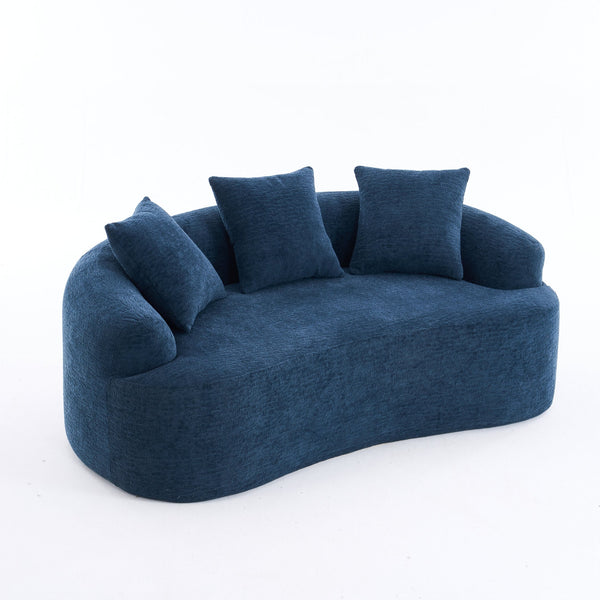 English Elm LY-025S Curved Loveseat Compact 65" Space-Saving Chenille Upholstery, 30D Foam+Spring Comfort Blue W2231P261298