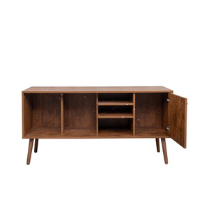 English Elm TV Stand Sleek Mid-Century Living Room Cabinet with 1 Hidden Storage, 3 Open Shelves, Sturdy Frame Walnut Brown W331P247811