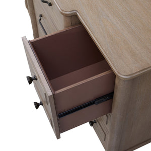 English Elm Small Breakfront Dresser with Mindi Veneer, Warm Neutral Finish, 7 Drawers, Tapered Legs, Elegant Storage Options Sand 62 L x 23.5 W x 36 H B2699P360160
