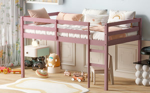 English Elm Solid Twin Loft Bed with Ladder and Reinforced Slats for Storage-Friendly, Space-Saving Bedrooms Pink W504P190960